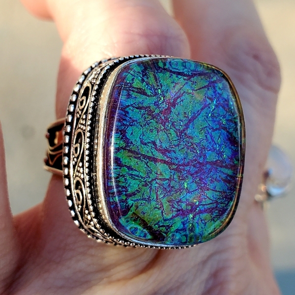 New Huge Dichoric Glass Antique Design 925 Silver Ring. - Picture 12 of 16